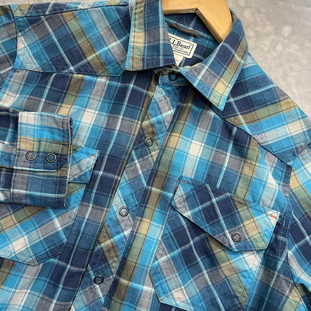 LL Bean Shirt Mens Small Flannel Wool Blend Snap Outdoor